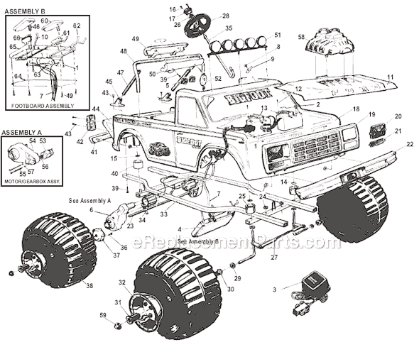 Page A Diagram and Parts List for 76249-9993  Power Wheels Ride-On Cars